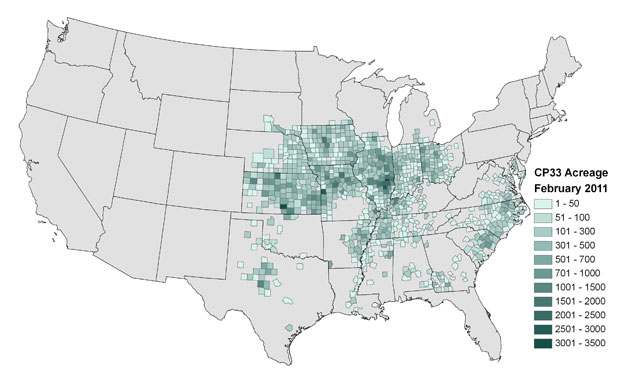 National distribution of CP33 acres